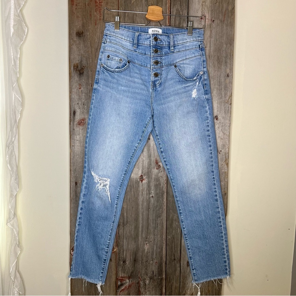 Pistola Felix High Rise Double Yoke Mom Jeans Light Exposed Button Fly Sz 27 - Picture 3 of 14